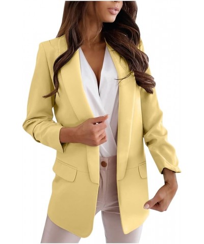 Women's Blazer Jackets Casual Roll Sleeve Top Work Office Jacket Notch Lapel Coat Open Front Cardigan with Pockets 02-yellow ...