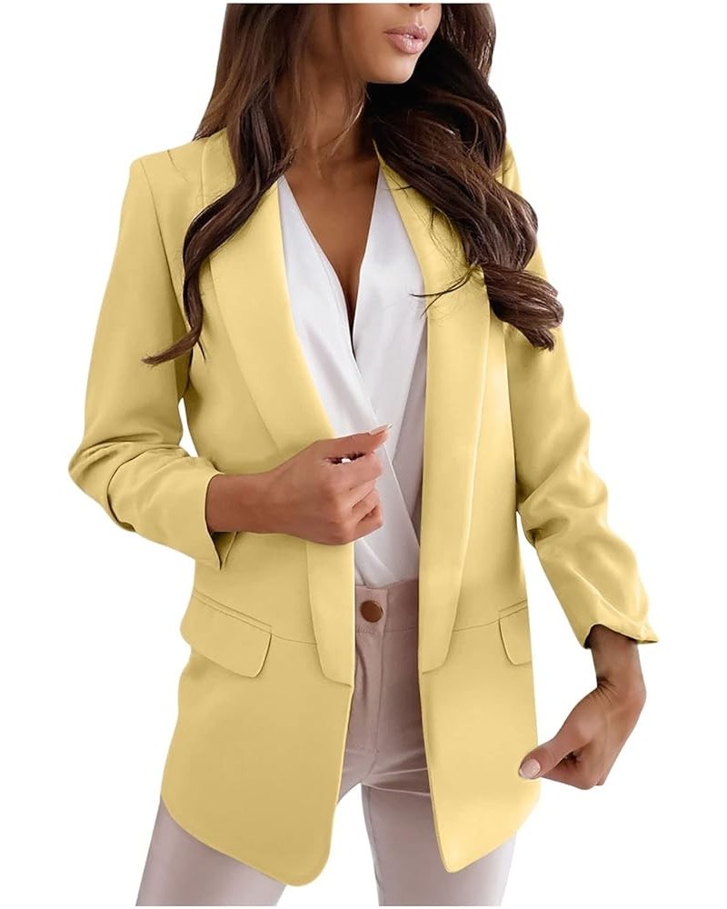 Women's Blazer Jackets Casual Roll Sleeve Top Work Office Jacket Notch Lapel Coat Open Front Cardigan with Pockets 02-yellow ...