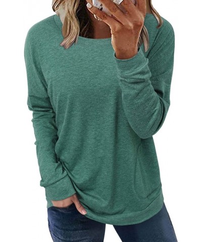 Womens Crewneck Sweatshirt Casual Loose Fitting Tops Long Sleeve T Shirt A_green $14.94 Hoodies & Sweatshirts