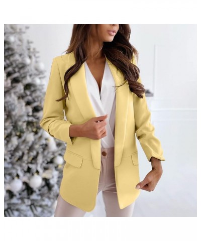 Women's Blazer Jackets Casual Roll Sleeve Top Work Office Jacket Notch Lapel Coat Open Front Cardigan with Pockets 02-yellow ...