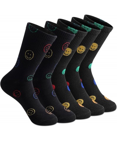 5 Pairs Crew Socks Cute Smiling Face Socks Ankle Novelty Comfy Cotton Aesthetic Socks Gifts for Women Girls Standard Black $1...