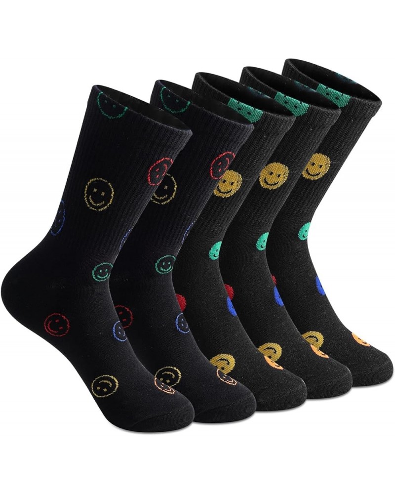 5 Pairs Crew Socks Cute Smiling Face Socks Ankle Novelty Comfy Cotton Aesthetic Socks Gifts for Women Girls Standard Black $1...