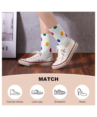 5 Pairs Crew Socks Cute Smiling Face Socks Ankle Novelty Comfy Cotton Aesthetic Socks Gifts for Women Girls Standard Black $1...