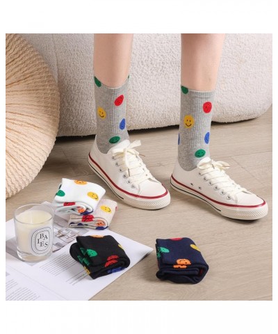 5 Pairs Crew Socks Cute Smiling Face Socks Ankle Novelty Comfy Cotton Aesthetic Socks Gifts for Women Girls Standard Black $1...