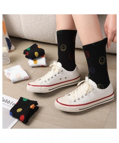 5 Pairs Crew Socks Cute Smiling Face Socks Ankle Novelty Comfy Cotton Aesthetic Socks Gifts for Women Girls Standard Black $1...