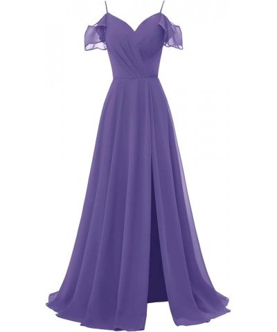 V Neck Bridesmaid Dresses Long Chiffon Ruffle Sleeves Formal Evening Wedding Party Dress for Women with Slit Light Purple $30...