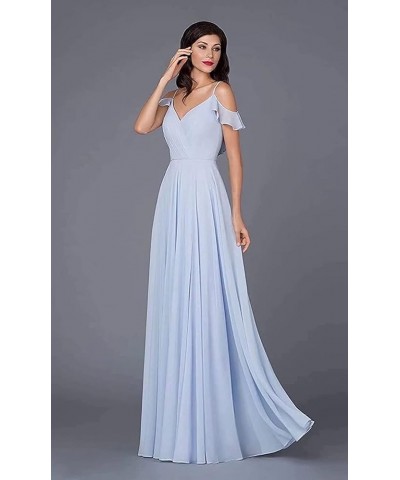 V Neck Bridesmaid Dresses Long Chiffon Ruffle Sleeves Formal Evening Wedding Party Dress for Women with Slit Light Purple $30...