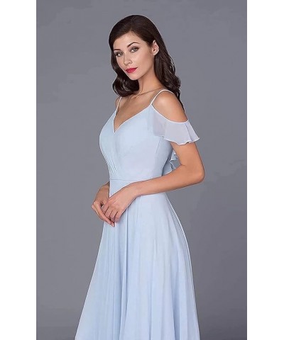 V Neck Bridesmaid Dresses Long Chiffon Ruffle Sleeves Formal Evening Wedding Party Dress for Women with Slit Light Purple $30...