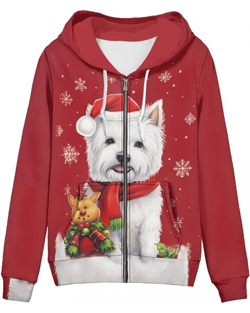 Zip Up Hoodie for Women Long Sleeve Shirts Plus Size Sweatshirts Christmas Westie $17.55 Hoodies & Sweatshirts