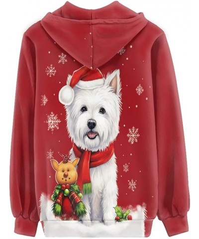 Zip Up Hoodie for Women Long Sleeve Shirts Plus Size Sweatshirts Christmas Westie $17.55 Hoodies & Sweatshirts