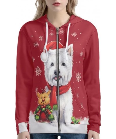 Zip Up Hoodie for Women Long Sleeve Shirts Plus Size Sweatshirts Christmas Westie $17.55 Hoodies & Sweatshirts