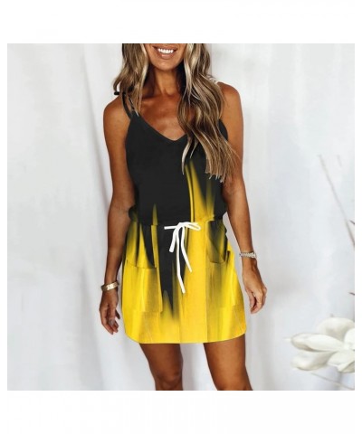 Casual Striped Dress for Women, Sleeveless Summer Dresses for Women 2023 Loose Bandage Pocket V-Neck Tank Dress D-yellow $9.8...