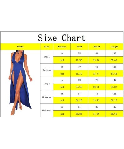 Women's Sexy V Neck Sleeveless High Split Club Party Maxi Dresses Blue $20.39 Dresses