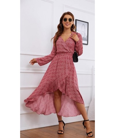 Womens Short Sleeve Floral High Low V-Neck Flowy Party Long Maxi Dress D10-red Floral5 $18.48 Dresses