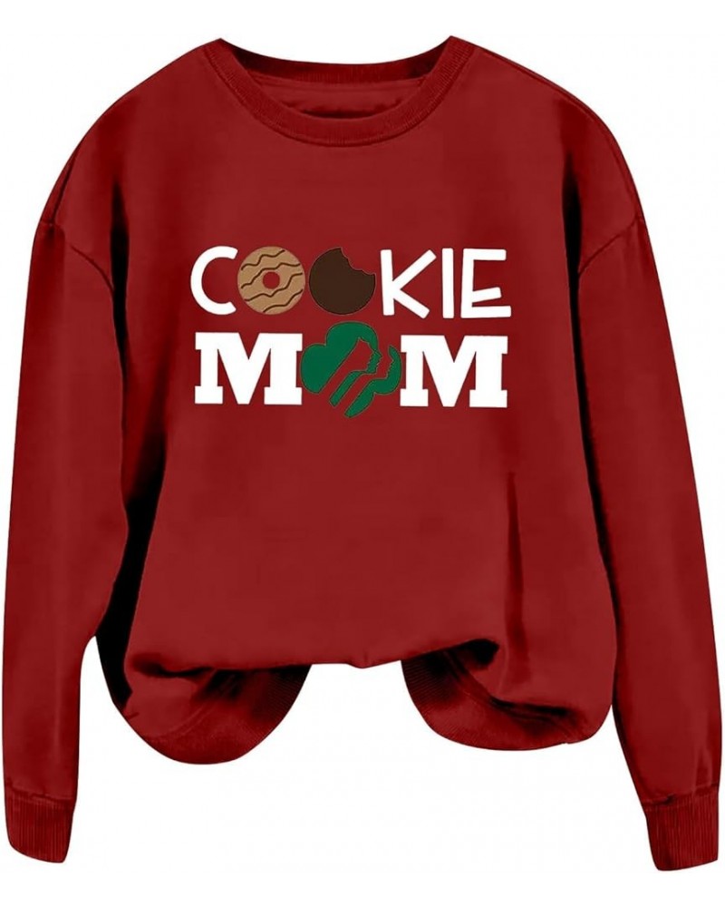 Women's Sweatshirt COOKIE MOM Letter Mom Gift Mama's Tops Mothers Day Easter Fashion Crewneck Long Sleeves Hoodies Wine $12.8...