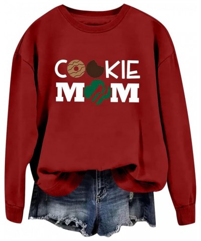 Women's Sweatshirt COOKIE MOM Letter Mom Gift Mama's Tops Mothers Day Easter Fashion Crewneck Long Sleeves Hoodies Wine $12.8...