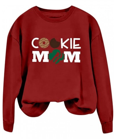 Women's Sweatshirt COOKIE MOM Letter Mom Gift Mama's Tops Mothers Day Easter Fashion Crewneck Long Sleeves Hoodies Wine $12.8...