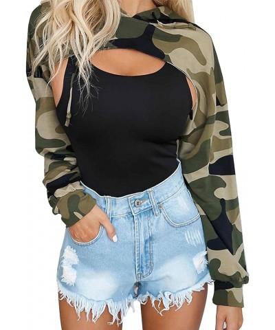 Women Long Sleeve Cropped Super Crop Top Hoodies Sweatshirt Aesthetic Punk Hip Hop Dance Sexy Rave Cloth Green Camo $11.39 Ho...