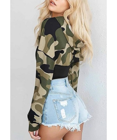 Women Long Sleeve Cropped Super Crop Top Hoodies Sweatshirt Aesthetic Punk Hip Hop Dance Sexy Rave Cloth Green Camo $11.39 Ho...