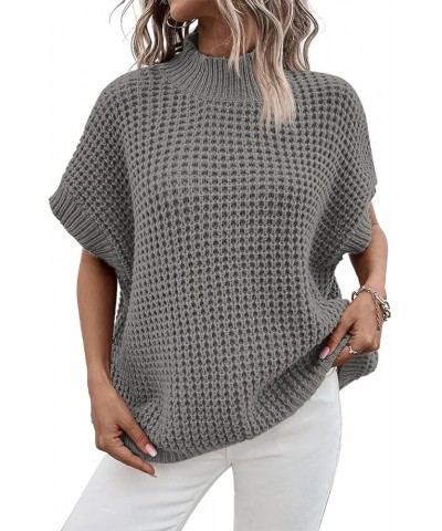 Women Oversized Batwing Sweater Vest Mock Neck Knit Pullover Sleeveless Sweater Tops Loose Fit Grey $13.34 Sweaters