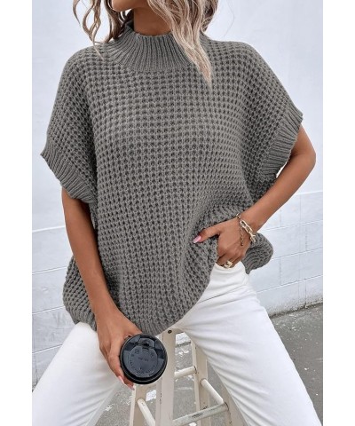 Women Oversized Batwing Sweater Vest Mock Neck Knit Pullover Sleeveless Sweater Tops Loose Fit Grey $13.34 Sweaters