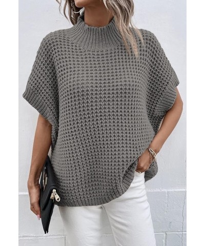 Women Oversized Batwing Sweater Vest Mock Neck Knit Pullover Sleeveless Sweater Tops Loose Fit Grey $13.34 Sweaters