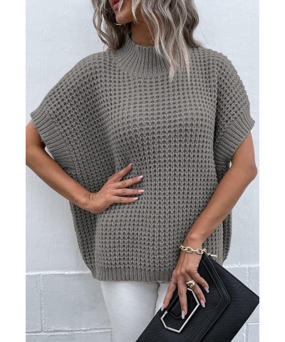 Women Oversized Batwing Sweater Vest Mock Neck Knit Pullover Sleeveless Sweater Tops Loose Fit Grey $13.34 Sweaters