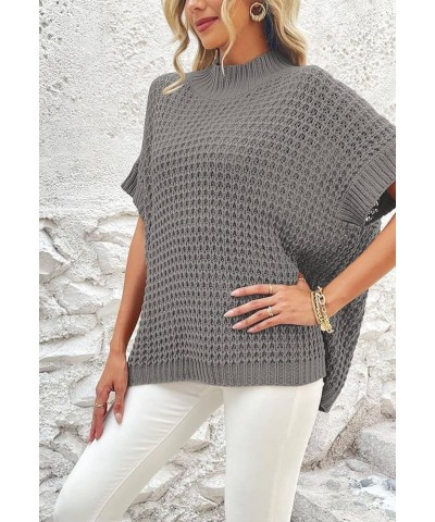 Women Oversized Batwing Sweater Vest Mock Neck Knit Pullover Sleeveless Sweater Tops Loose Fit Grey $13.34 Sweaters