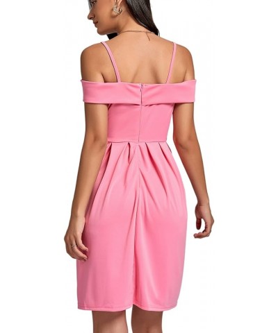 Women's Cold Shoulder Sweetheart Neck Off Shoulder Pleated Flowy Short Dress Pink $20.68 Dresses