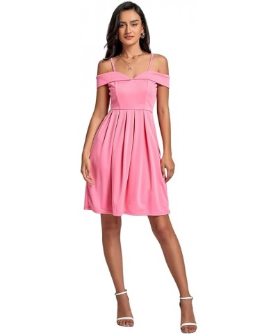 Women's Cold Shoulder Sweetheart Neck Off Shoulder Pleated Flowy Short Dress Pink $20.68 Dresses