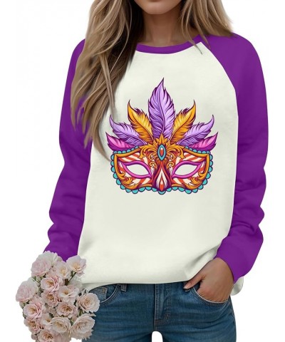 Mardi Gras Outfit for Women Crewneck Long Sleeve Sequin Fashion T Shirts Raglan Carnival Mask Print Pullover Blouse 07orange ...