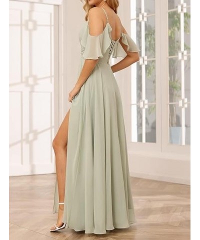 V Neck Off Shoulder Bridesmaid Dresses - Long Formal Dress for Wedding Chiffon Blush Pink $34.57 Dresses