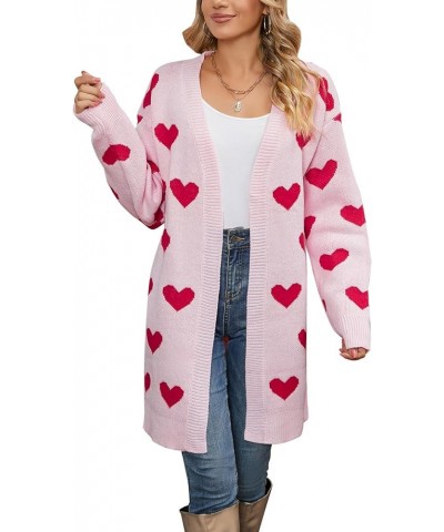 Women's Cardigan Sweaters Cute Heart Loose Open Front Long Sleeve Cardigans Coat Outwear Heart-pink $23.65 Sweaters