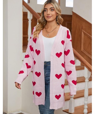 Women's Cardigan Sweaters Cute Heart Loose Open Front Long Sleeve Cardigans Coat Outwear Heart-pink $23.65 Sweaters