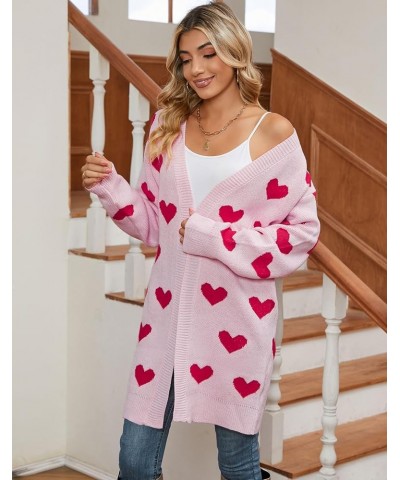 Women's Cardigan Sweaters Cute Heart Loose Open Front Long Sleeve Cardigans Coat Outwear Heart-pink $23.65 Sweaters