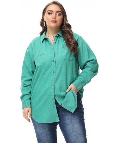 Oversized Denim shirt for women Long Sleeves Button Down Boyfriend Jean Jacket With Utility-Pocket (S-4X) plus-size Green $17...