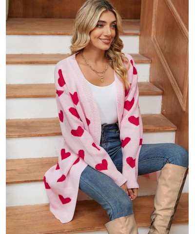 Women's Cardigan Sweaters Cute Heart Loose Open Front Long Sleeve Cardigans Coat Outwear Heart-pink $23.65 Sweaters