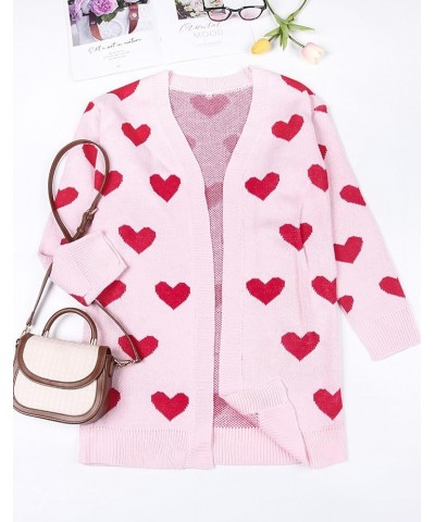 Women's Cardigan Sweaters Cute Heart Loose Open Front Long Sleeve Cardigans Coat Outwear Heart-pink $23.65 Sweaters