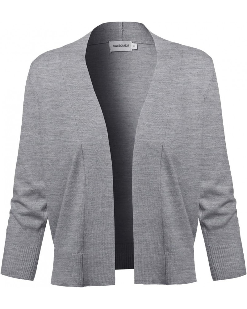 Women's Solid Open Front Soft Stretch 3/4 Sleeve Layer Short Cardigan Fewcat0007 Heather Grey2 $11.61 Sweaters