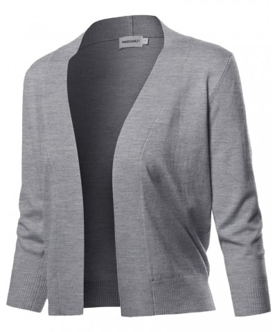 Women's Solid Open Front Soft Stretch 3/4 Sleeve Layer Short Cardigan Fewcat0007 Heather Grey2 $11.61 Sweaters