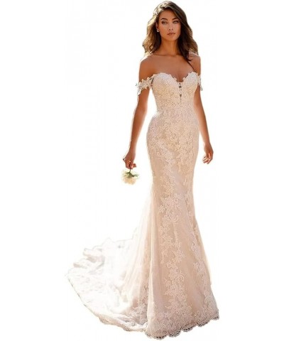 Wedding Dress Mermaid Bridal Gowns - Lace Off Shoulder Wedding Dresses for Bride Q-white $38.07 Dresses