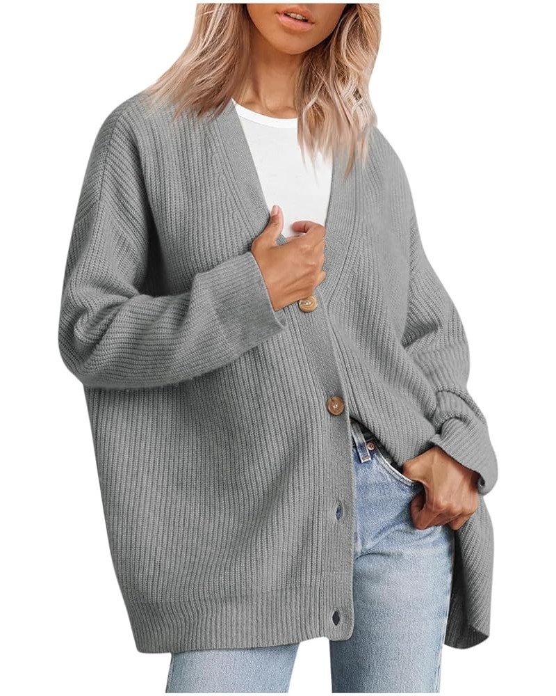 Cashmere Cocoon Cardigan for Women Open Front Oversized Button Lightweight Sweaters Fall Knit Chunky Cardigans Gray $14.99 Sw...