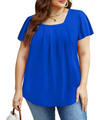 Womens Ruffle Sleeve Tops Square Neck Pleated Front T Shirts Loose Curved Hem Casual Summer Tunic S-3XL 007-royal Blue $12.74...