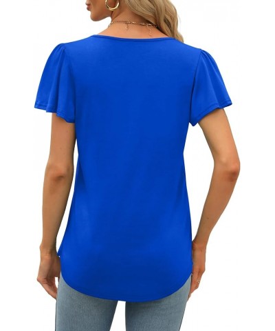 Womens Ruffle Sleeve Tops Square Neck Pleated Front T Shirts Loose Curved Hem Casual Summer Tunic S-3XL 007-royal Blue $12.74...