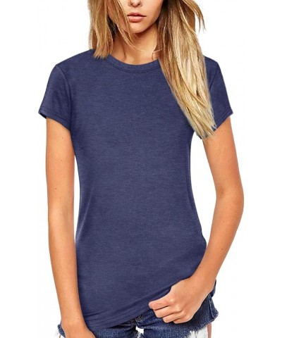 Women T Shirt Short/Long Sleeve Crew Neck Tee Tops Blouse Model A:navy Blue $11.47 T-Shirts