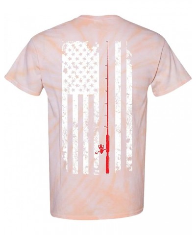 Fishing Pole American Flag - Fisherman USA Men's T-Shirt Peach Tie Dye - Back Print $12.69 T-Shirts