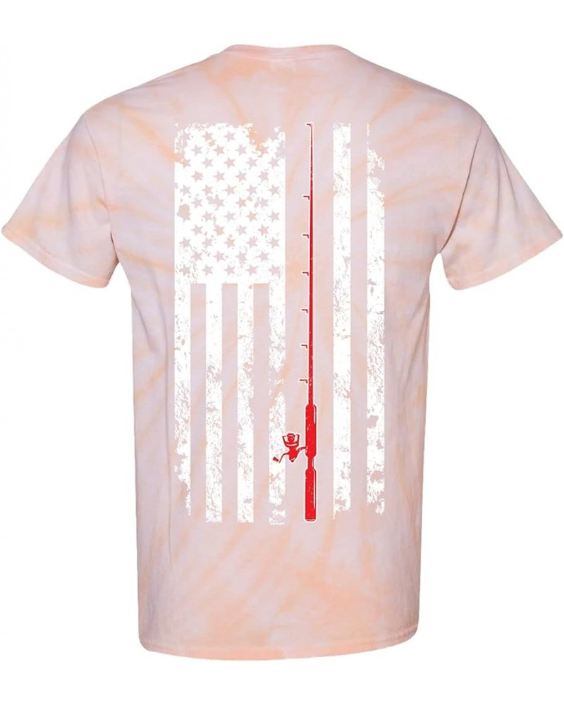 Fishing Pole American Flag - Fisherman USA Men's T-Shirt Peach Tie Dye - Back Print $12.69 T-Shirts