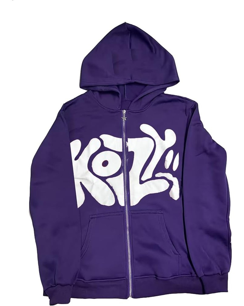 Y2k Hoodie Men Women Letter Print Zip Up Hoodie Vintage Oversized Sweatshirt Grunge Harajuku Jacket Streetwear Z-1-purple $15...