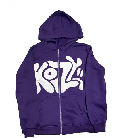 Y2k Hoodie Men Women Letter Print Zip Up Hoodie Vintage Oversized Sweatshirt Grunge Harajuku Jacket Streetwear Z-1-purple $15...