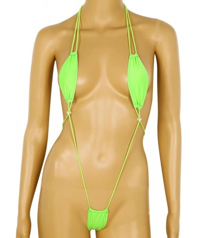 Women's Sexy Sling Shot Halter Thong One Piece Monokini Mini Coverage Bikini Swimsuit Green $10.43 Swimsuits